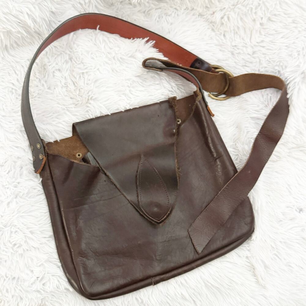 HANDMADE‎ | Distressed Brown Thick Leather Artisan Crossbody Satchel Boho Bag